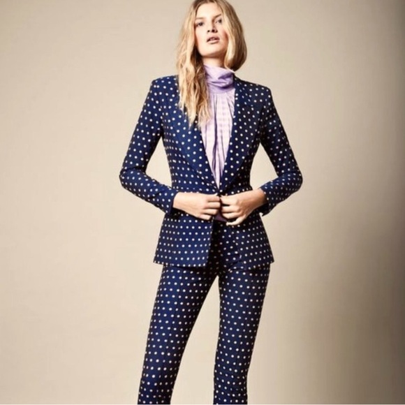 Smythe Lounge Blazer Navy Polka Dot Size 2 - Picture 2 of 14